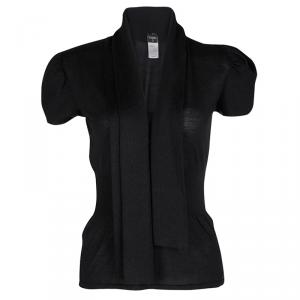 Chanel Black Silk Cashmere V-Neck Tie Detail Top M
