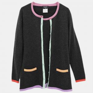 Pre Owned Chanel Ensemble Cardigan Short Sleeve Top Gray 98C #40