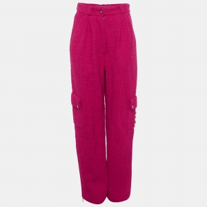 مملوكة مسبقًا Chanel Pink Tweed Patch Pockets Detail Wide Leg Pants S