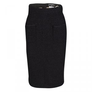 Chanel Black Textured Patch Pocket Detail Pencil Skirt  S