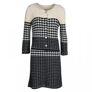 Chanel Navy Blue and Beige Knit Dress and Cardigan Set M