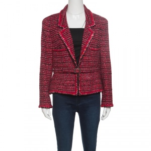 Chanel Red Textured Wool Belted Jacket L