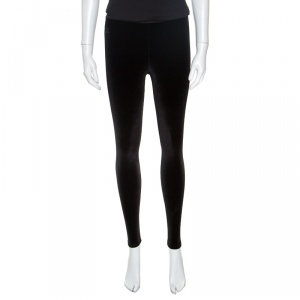 Chanel Black Elasticized Waist Logo Embellished Velvet Pants S