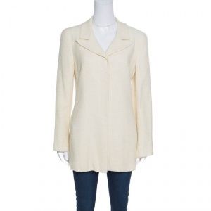 Chanel Vintage Lemon Yellow Textured Concealed Button Jacket L
