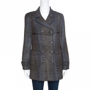 Chanel Textured Ombre Chevron Pattern Double Breasted Blazer M