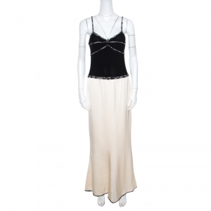Chanel Monochrome Colorblock Tweed Trim Sleeveless Maxi Dress M
