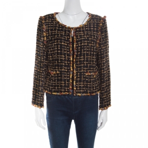 Chanel Black Textured Beaded Edging Detail Cropped Boucle Jacket L