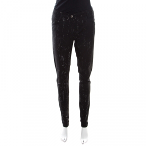Chanel Black Paint Splatter Printed Wool Pants M