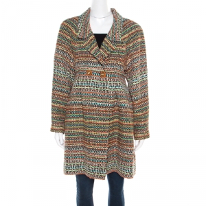 Chanel Multicolor Silk Blend Tweed Double Breasted Long Coat M