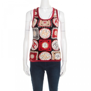 Chanel Red Printed Velvet Racerback Top S