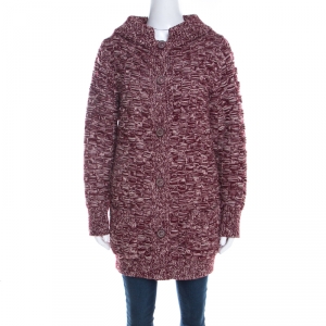Chanel Wine Red Textured Knit Cashmere Button Front Long Cardigan M