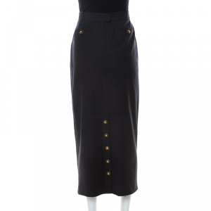 Chanel Vintage Charcoal Grey Wool Maxi Skirt L