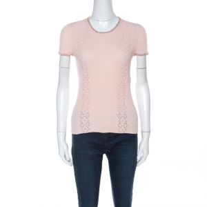 Chanel Pink Ribbed Knit Coco Cuba Short Sleeve Top M