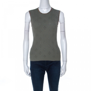 Chanel Olive Green Ribbed Knit Coco Cuba Sleeveless Top M