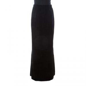 Chanel Black Velvet Stone Button Detail Vintage Maxi Skirt M