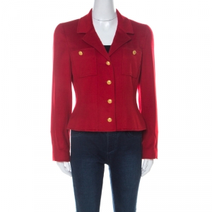 Chanel Boutique Vintage Red Cashmere Cropped Jacket M 