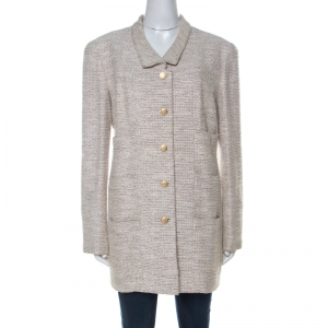 Chanel Beige Tweed Button Front Jacket  L