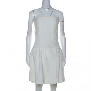 Chanel White Crochet Knit Cotton Blend Strapless Short Dress M