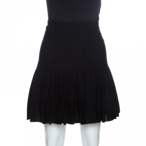 Chanel Black Wool Knit Pleated Mini Skirt M
