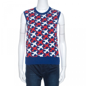 Chanel Blue Flight Patterned Jacquard Cashmere Sleeveless Sweater M