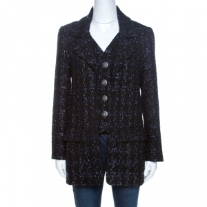 Chanel Black Lurex Tweed Faux Waistcoat Detail Jacket M