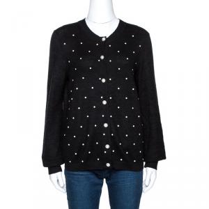 Chanel Black Stud Embellished Mohair Button Front Cardigan L