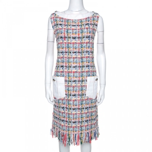 Chanel Multicolor Tweed Fringed Midi Dress XXL