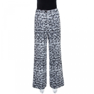 Chanel Monochrome Lurex Tweed Wide Leg Pants S