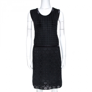 Chanel Black Crochet Knit Silk Sleeveless Midi Dress M