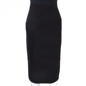 Chanel Black Crepe Wool Pencil Skirt M