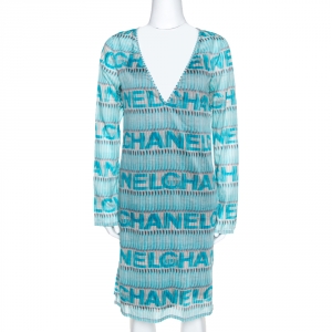 Chanel Blue Logo Print Cotton Beach Cover Up Tunic M