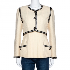 Chanel Vintage Cream Tweed Top and Bolero Jacket Set M
