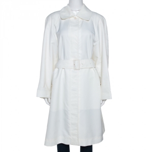 Chanel Vintage Off White Belted A Line Trench Coat S
