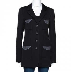 Chanel Black Wool Pocket & Button Detail Jacket M
