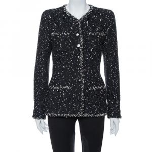Chanel Vintage Monochrome Speckled Tweed Jacket M