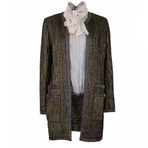 Chanel Metallic Textured Skirt Suit With Pleated Top M