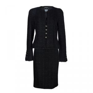 Pre Owned Chanel Black Tweed Skirt Suit M
