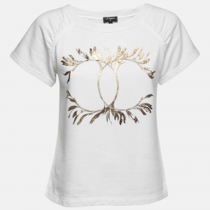 Chanel White Cotton Logo Printed Short Sleeve T-Shirt XS