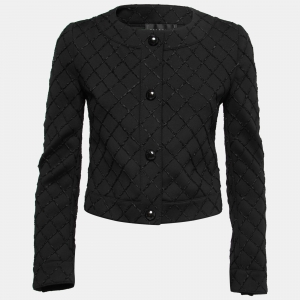 Chanel Black Neoprene Quilted Detail Jacket S