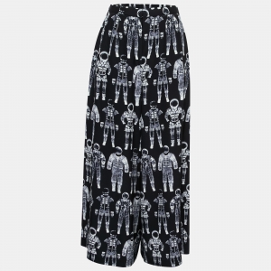 Chanel Black X-Ray Astronaut Print Silk Pants S
