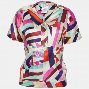 Chanel Multicolor Stripe Print Silk Blouse M