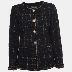 Chanel Black & Gold Tweed Braided-Trim Jacket M