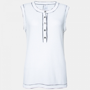 Chanel White Cotton Knit Sleeveless T-Shirt L