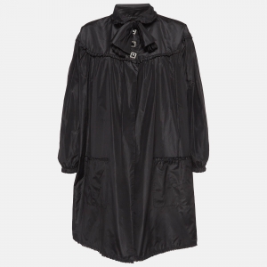 Chanel Black Silk Gathered Yoke Mid-Length Coat M