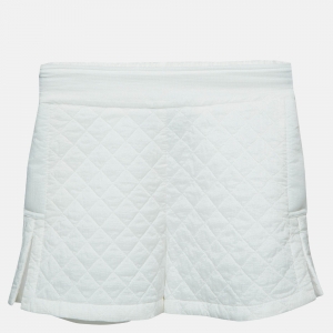 Chanel White Synthetic Quilted Detail Shorts S