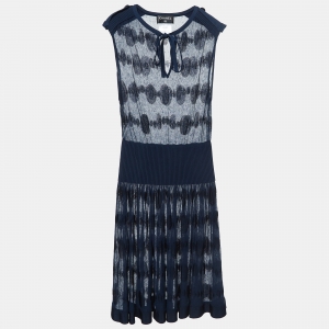 Chanel Navy Blue Polka Dots Knit Short Dress S