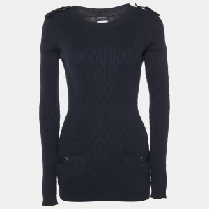 Chanel Black Diamond Textured Cotton & Silk Knit Sweater M