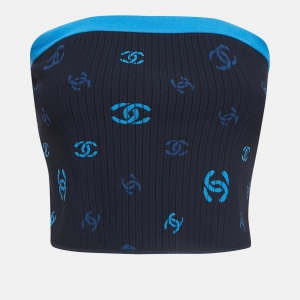 Chanel Navy Blue Printed Knit Tube Top M