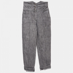 Pre Owned Chanel Grey Denim Distressed Hem High Rise Jeans M Waist 38"