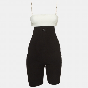 Chanel Black & White Logo Detail Terry Sleeveless Playsuit S